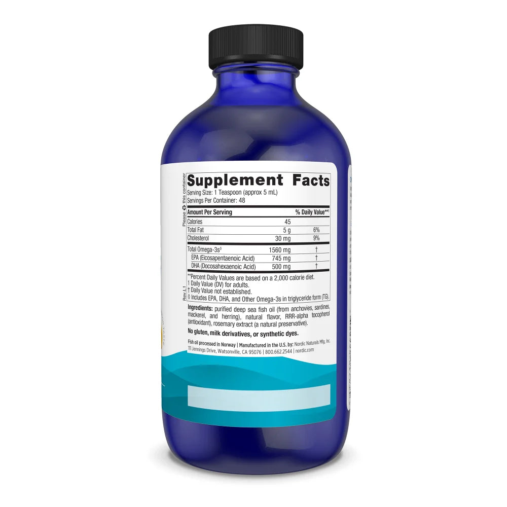 Supplement facts label for Nordic Naturals Omega-3 Liquid.