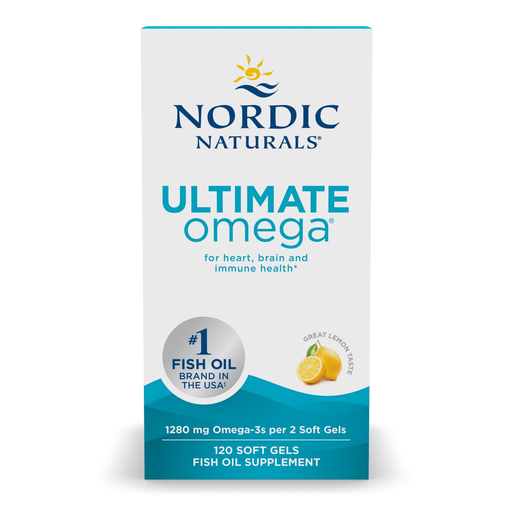 Nordic Naturals Ultimate Omega-3 Lemon Flavoured Fish Oil 120 Softgels box.