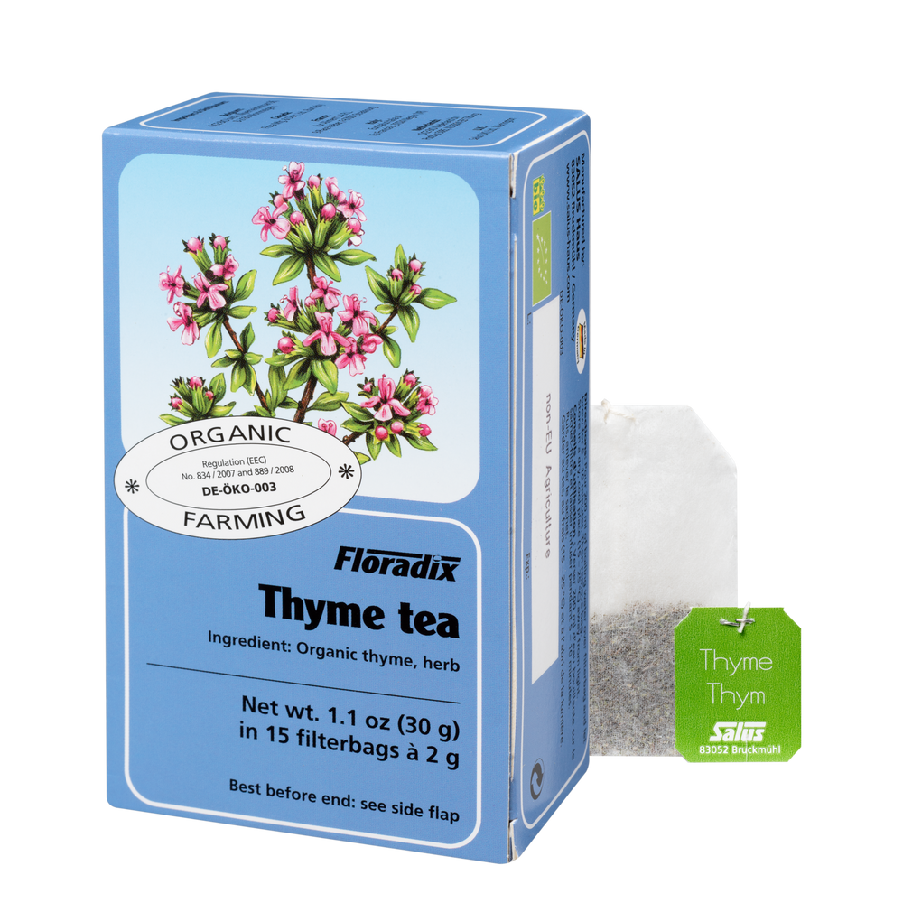 Box of Floradix Organic Thyme Herbal Tea, 1 teabags, certified organic.