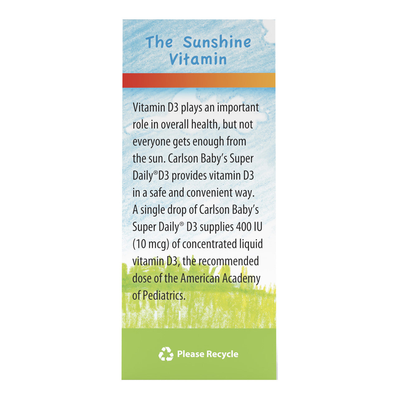 Side image: Carlson Baby Super Daily D3 liquid vitamin D3 400 IU drops 10.3 ml box