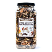 Front image: Wild Mushroom Co dried gourmet mix mushrooms pack 340g