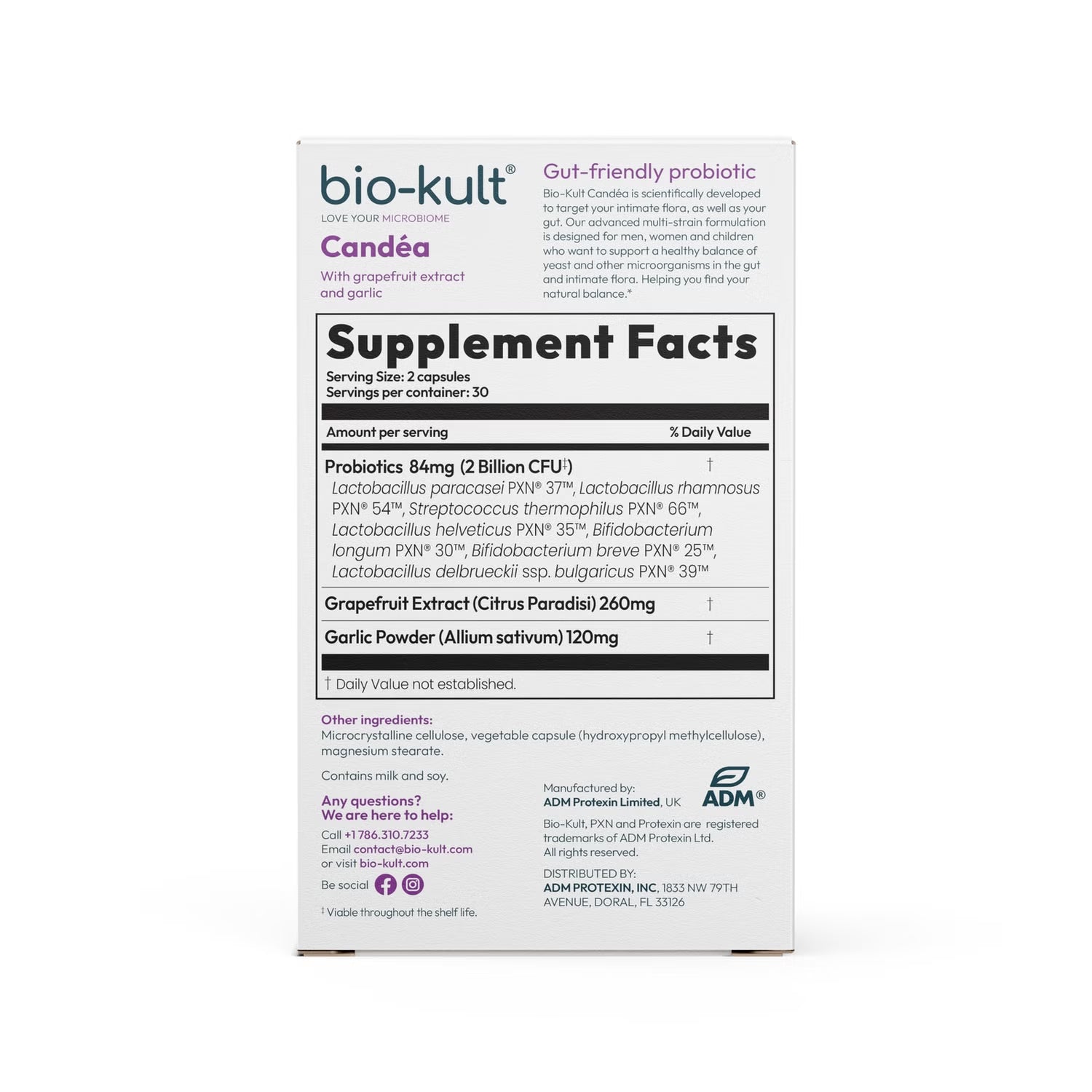 Bio-Kult Candéa supplement facts and ingredients label 60 capsules on white background