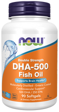 Softgel di Olio di Pesce Omega-3 NOW - 500 mg DHA 250 mg EPA - Rivestimento Enterico