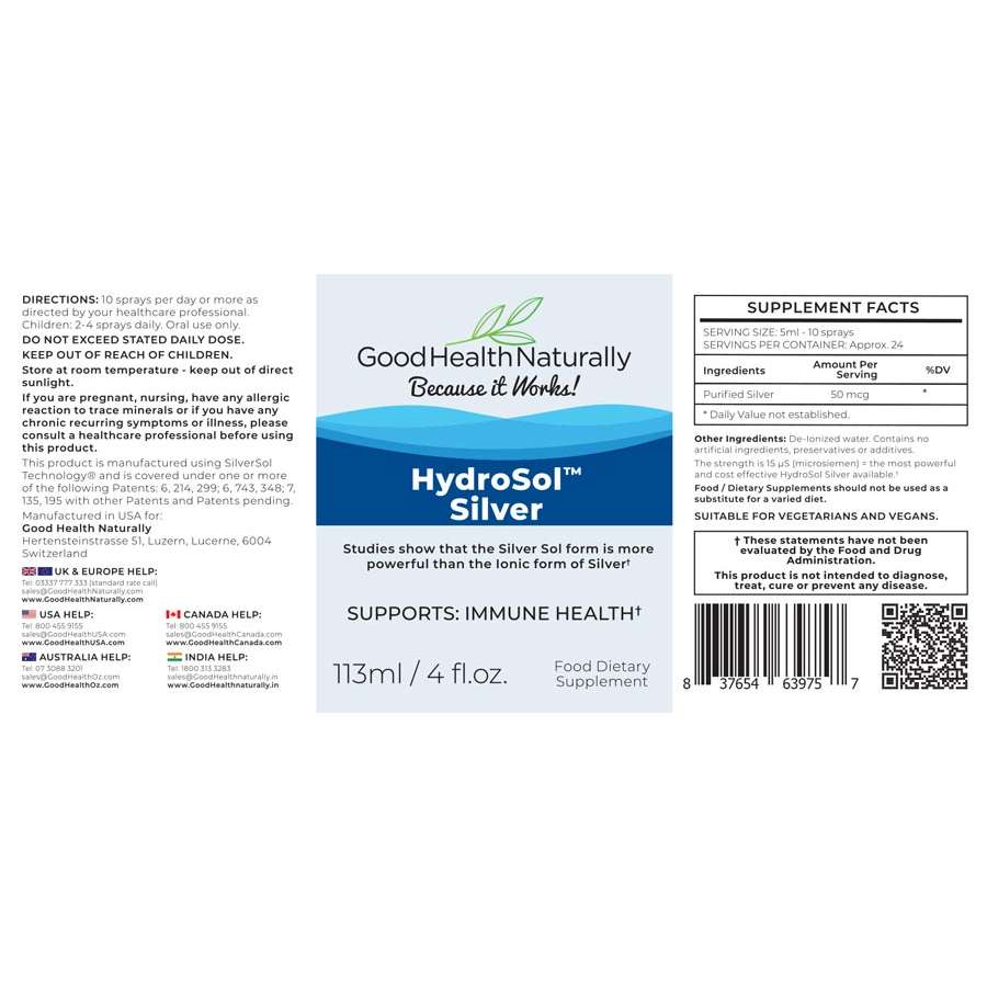 Barcode image: Good Health Naturally Hydrosol Silver spray barcode image 113ml bottle