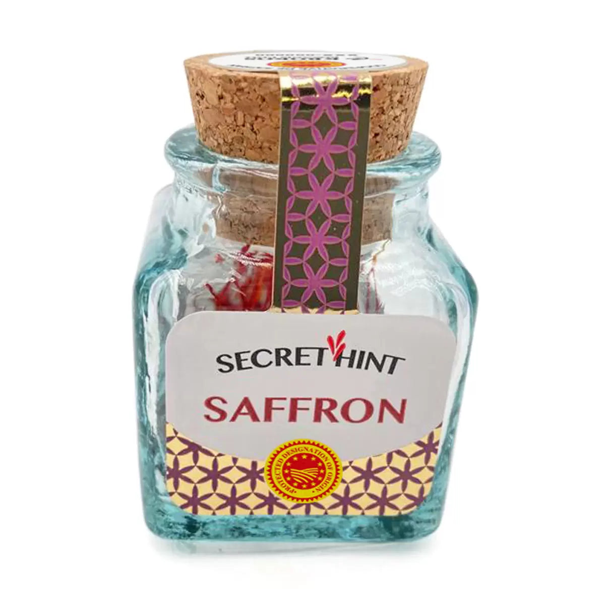 Front image: Secret Hint Spanish Saffron Threads spice jar 1g premium saffron