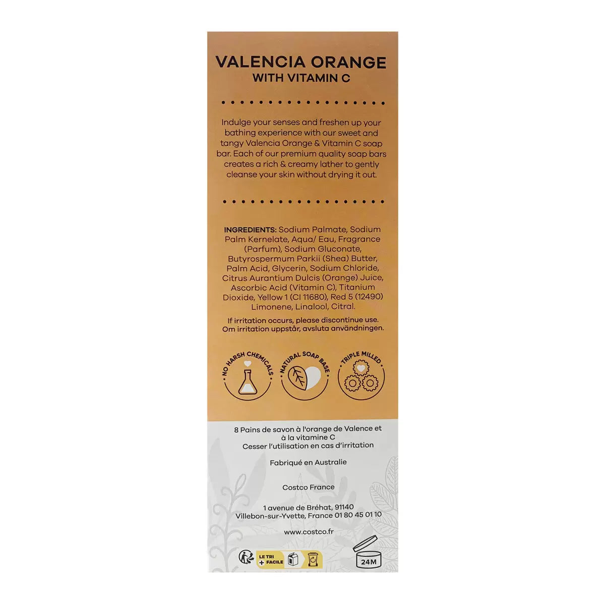 Ingredients and details of Australian Botanical soap bar pack.