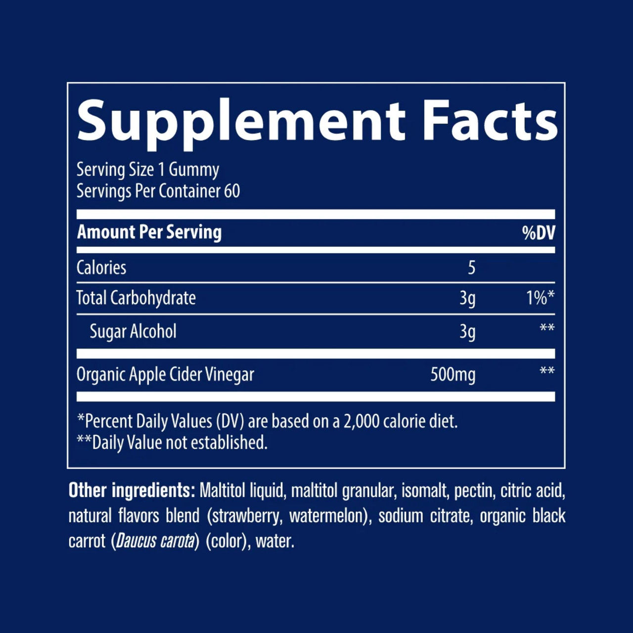 Supplement Facts Image: Trace Minerals apple cider vinegar gummies supplement facts ingredients bottle 60 count