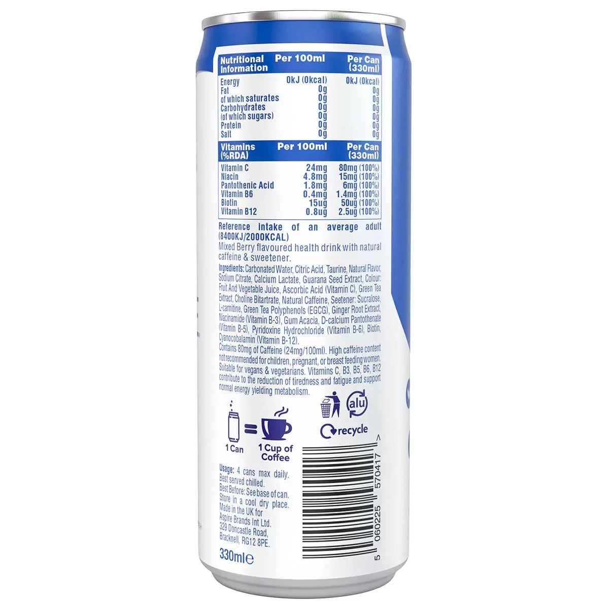 Aspire Healthy Energy Mixed Berry 12 x 330ml variety pack barcode