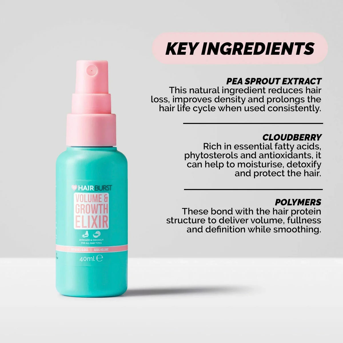 Hair Burst Volumising Serum key ingredients.