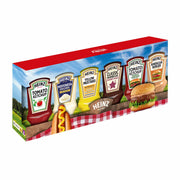 Heinz Picnic Selection Condiment Pack squeeze bottle multipack assorted sauces 6 x 220ml side packaging image