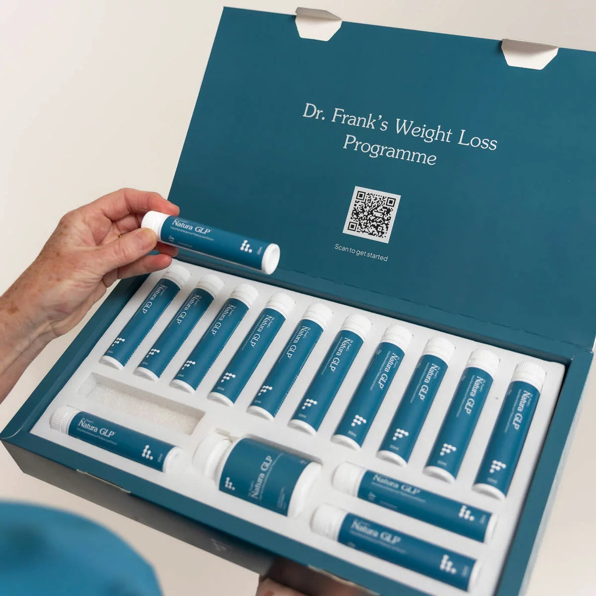 Dr. Frank's Natura GLP tablets and drink bottles daily supplement routine