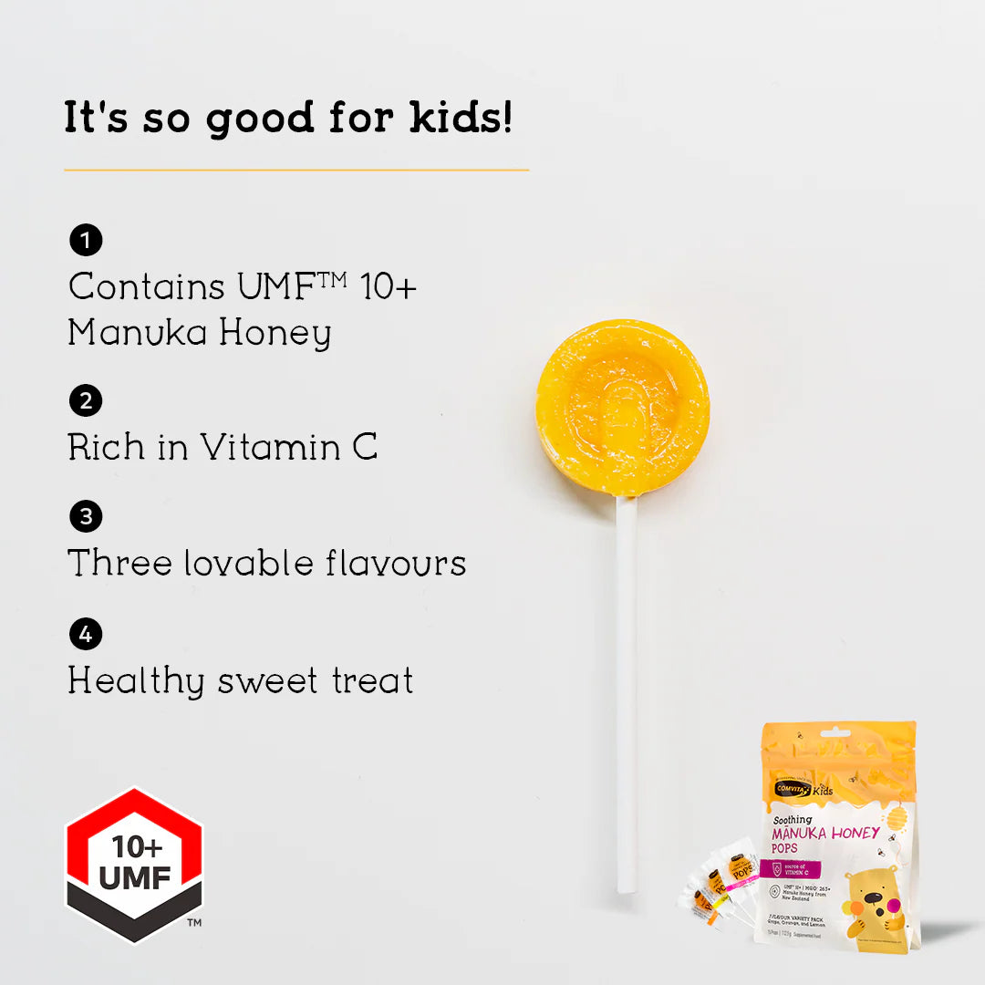 Comvita Kids Soothing Honey Pops - UMF 10+ Manuka Honey & Vitamin C - 15 Pack