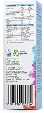 Supplement facts, barcode and directions for Osavi Vitamin B Complex spray.