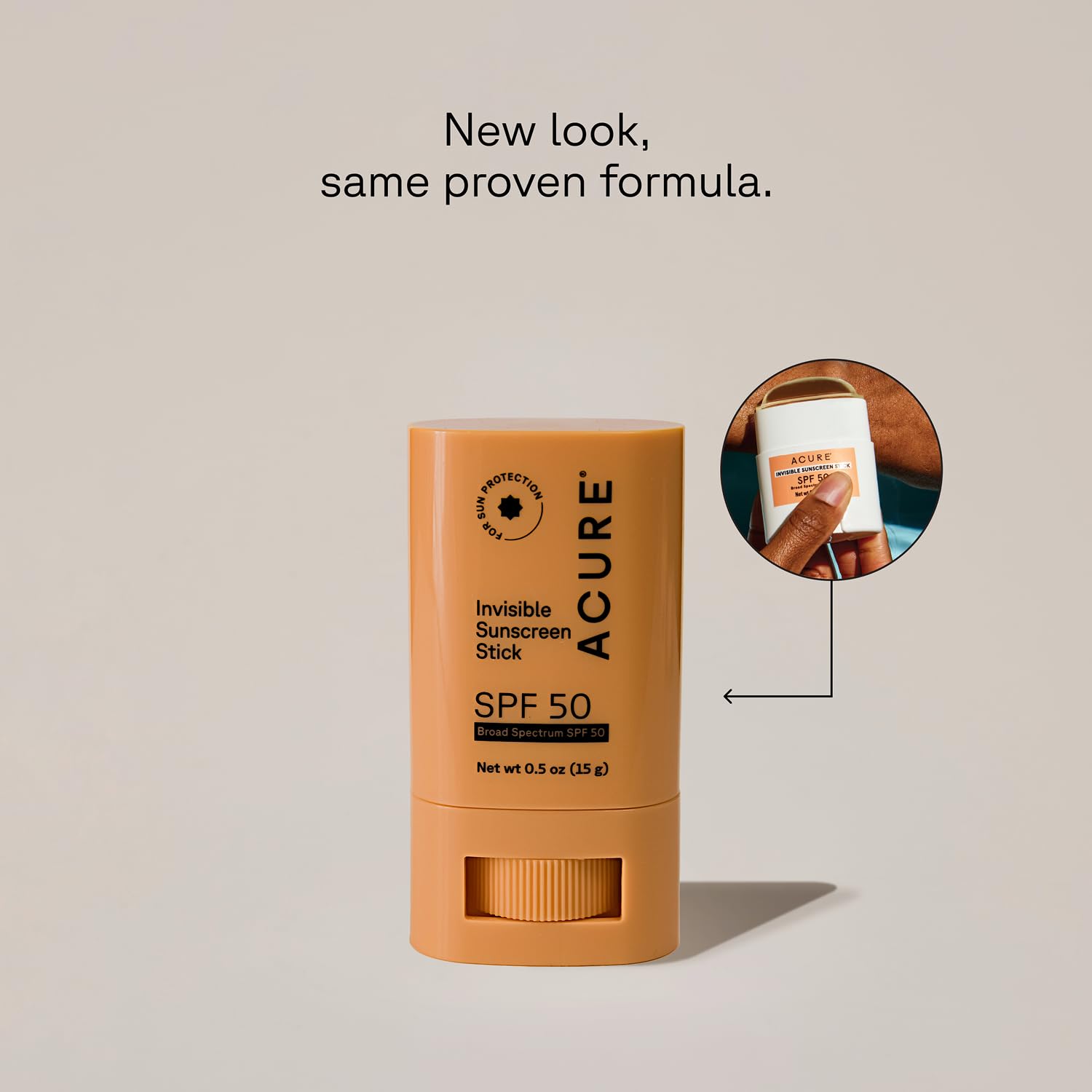 Acure Invisible Sunscreen Stick SPF 50 face body sunscreen stick 15g new look, same proven formula