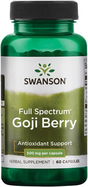 Swanson Full Spectrum Goji Berry 500mg 60 Capsules supplement bottle on a white background
