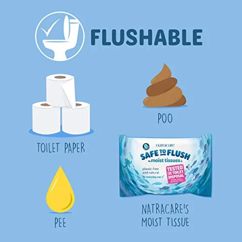 Natracare Safe to Flush Moist Tissues usage instructions flushable wipes pack 30 wipes