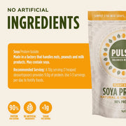 Nutritional info for Pulsin Soya Protein Powder, showing 90% protein content.