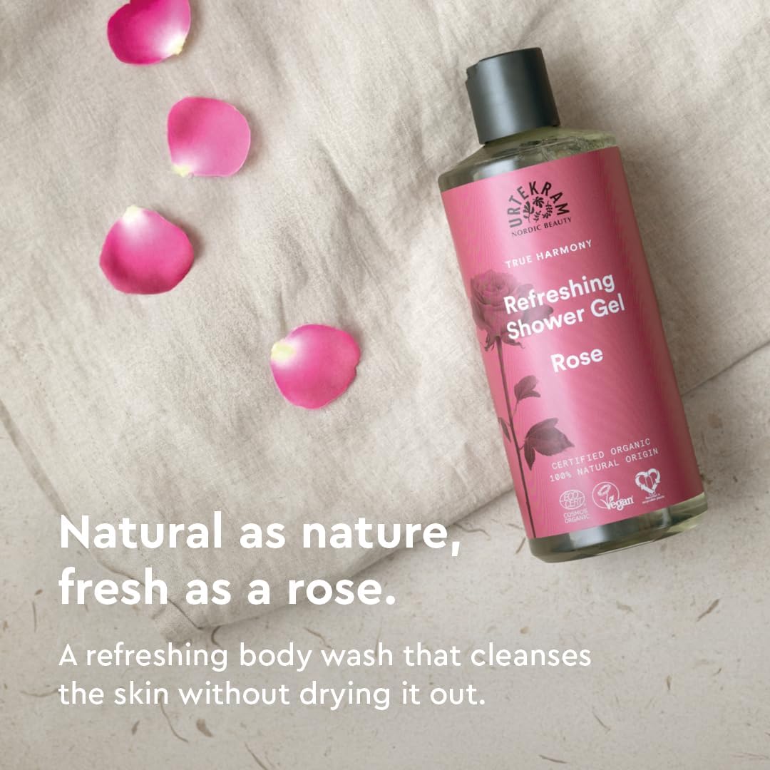 Urtekram Refreshing Rose Shower Gel 500ml bottle for everyday shower care