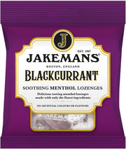 Jakemans Blackcurrant Soothing Menthol Lozenges, resealable bag packaging, blackcurrant flavour, 73g
