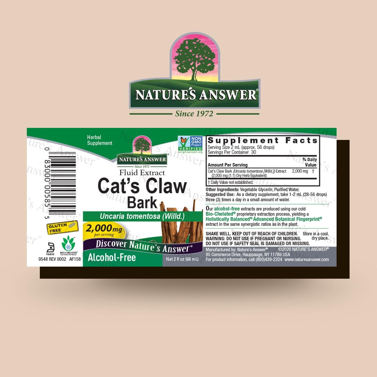 Nature's Answer Cat's Claw Bark Alcohol-Free Extract 60ml barcode packaging