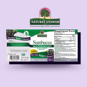 Nature’s Answer Sambucus elderberry syrup 240ml barcode on a light purple background