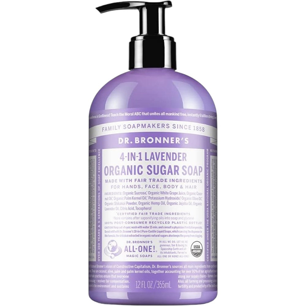 Dr. Bronner's Lavender 4-in-1 Organic Sugar Pump Soap 355ml pump bottle