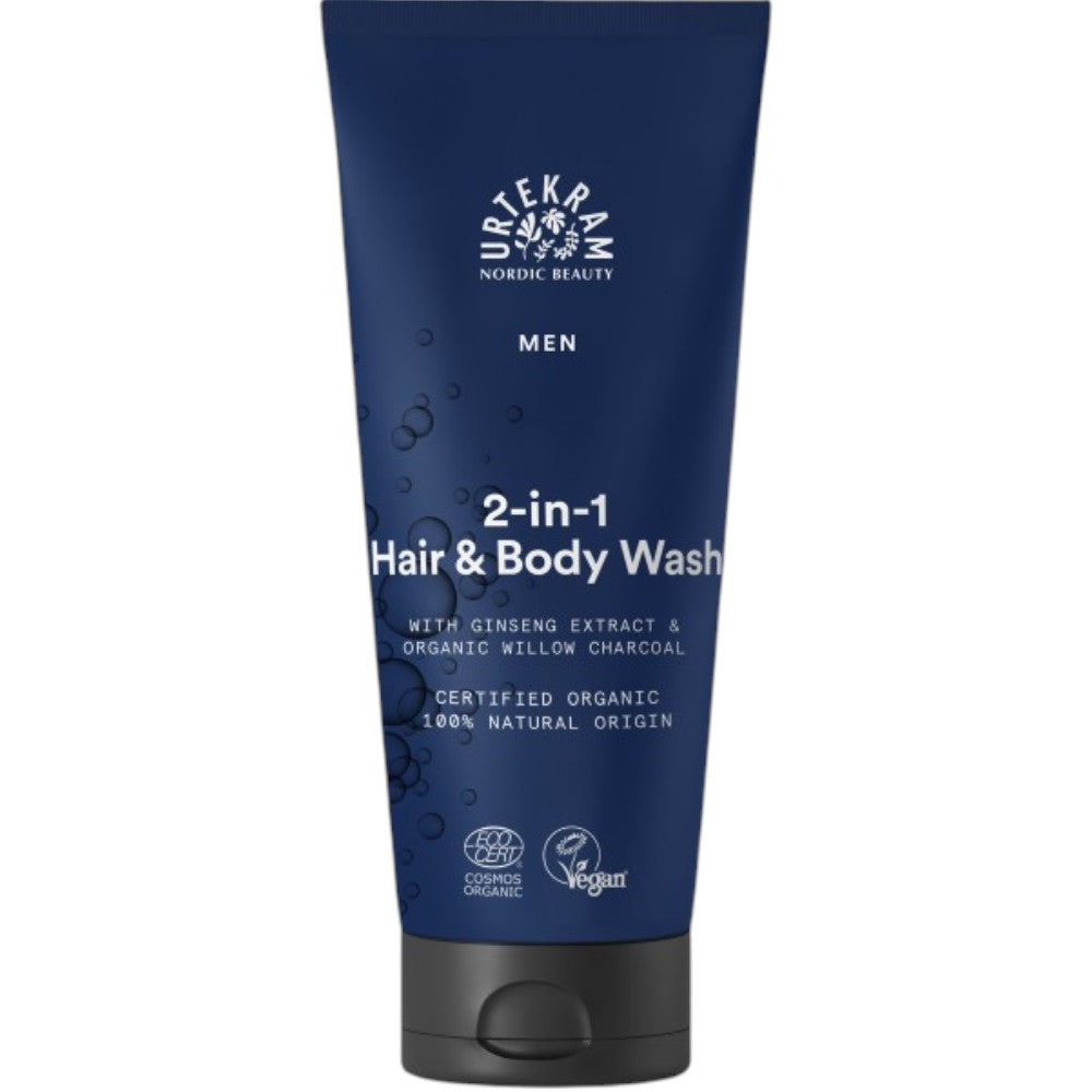 Urtekram Men 2-in-1 Hair & Body Wash tube, fresh masculine scent, 200ml