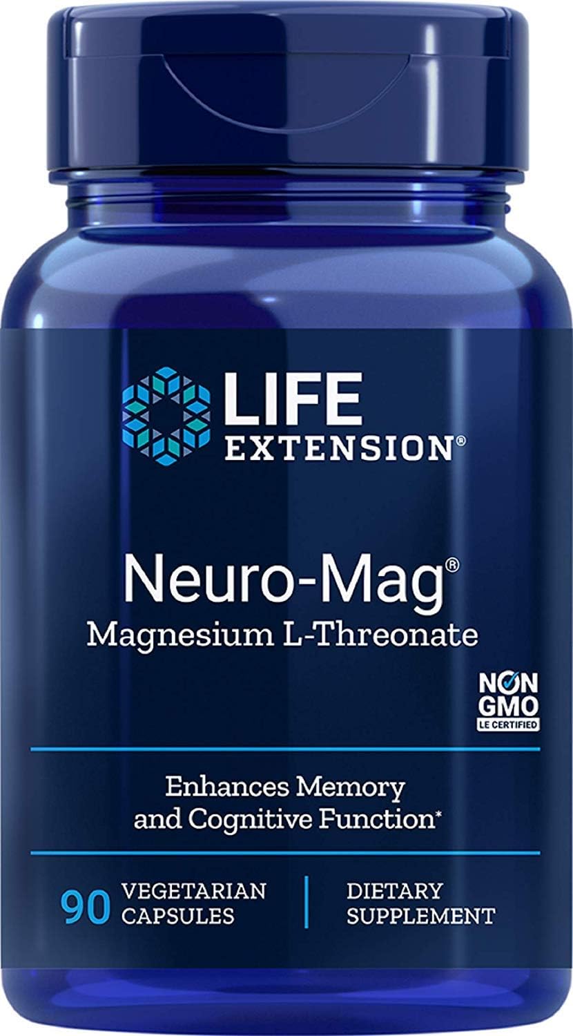 Front image: Life Extension Neuro-Mag Magnesium L-Threonate capsules bottle 90 count