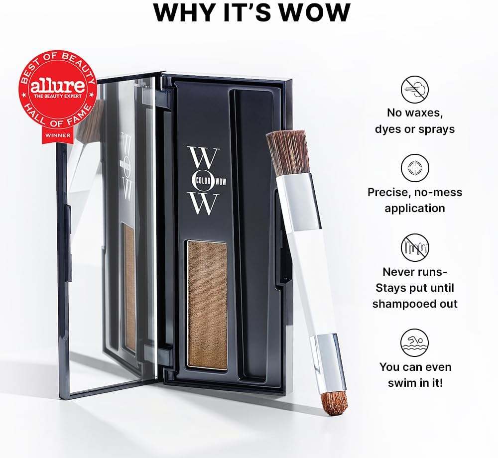 Color Wow Root Cover Up Powder Medium Brown, compact hair touch-up powder, Medium Brown shade, 2.1g, temporary root colour use