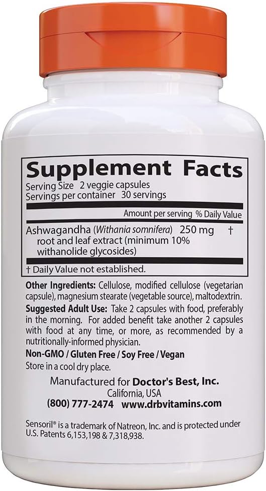Doctor's Best Ashwagandha with Sensoril, 125 mg, 60 Veggie Caps