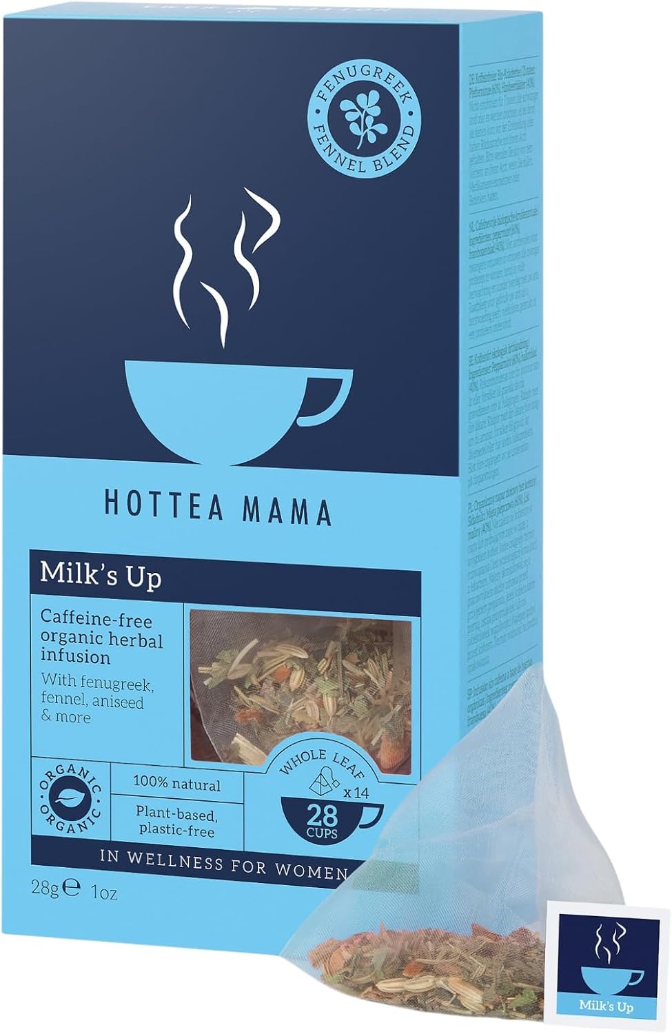 Front Image: Hottea Mama milks up breastfeeding herbal tea fennel fenugreek 14 bags