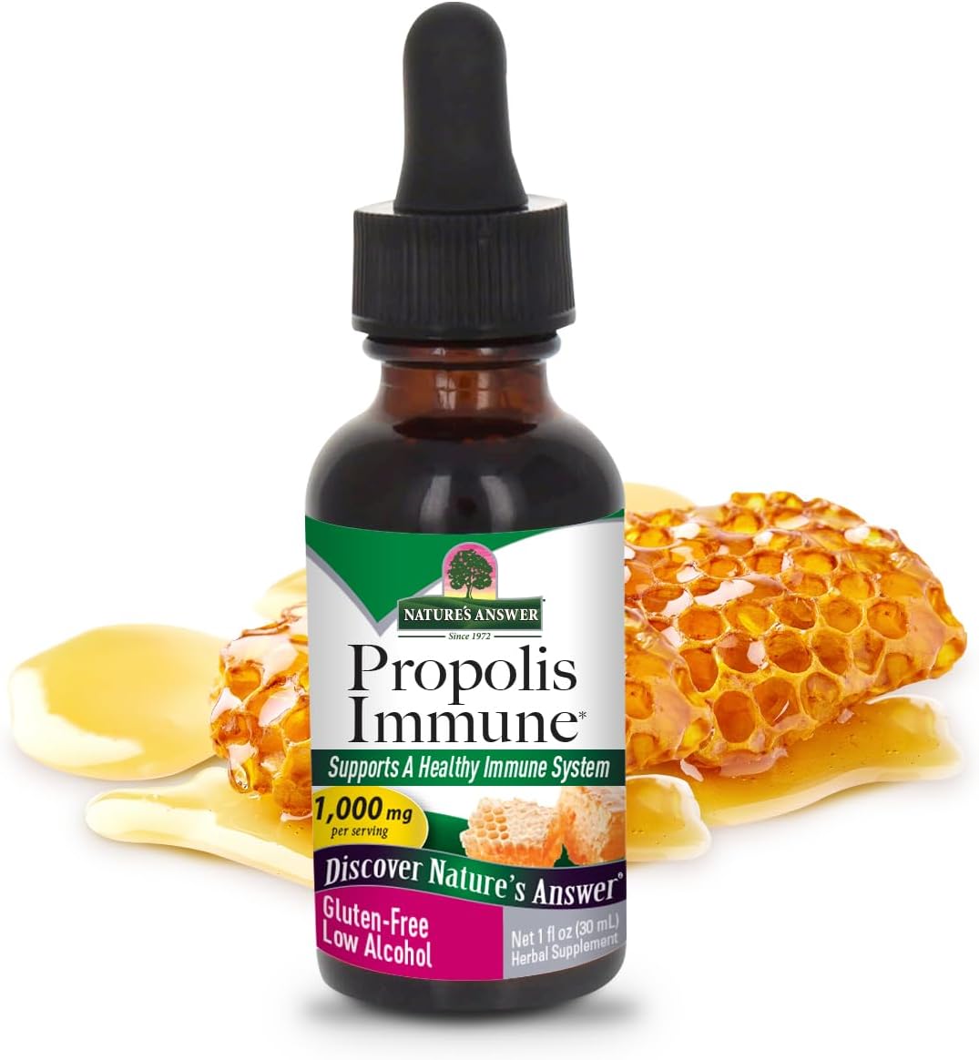 Nature’s Answer Propolis Resin Liquid Extract with Alcohol 30ml bottle front view with honeycomb
