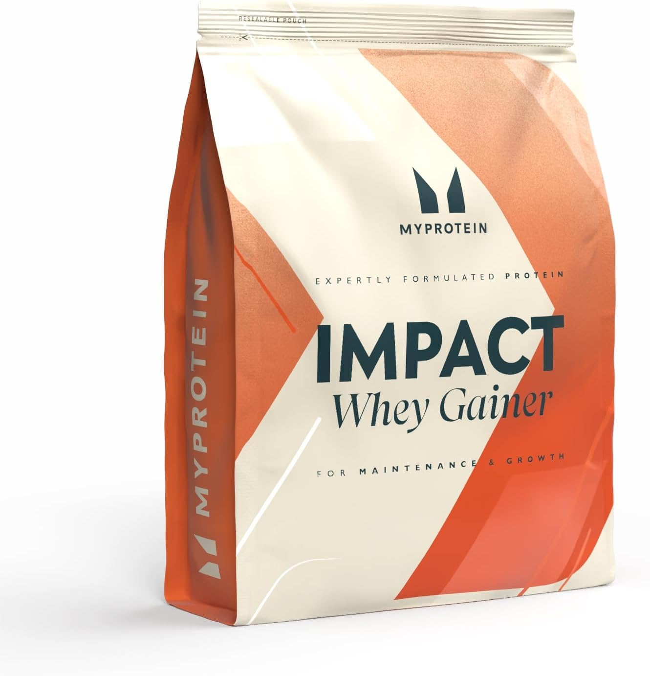 Front image: Myprotein Impact Whey Gainer strawberry flavour powder pouch 2.5kg