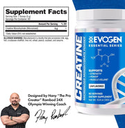 Evogen Creatine Monohydrate Powder 300g ingredients label panel