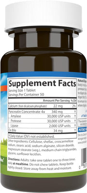 Supplement facts & ingredients image: Carlson Digestive Enzymes protease amylase lipase supplement facts tablets 50 count