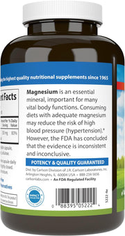 Barcode image: Carlson Magnesium capsules 350 mg barcode bottle 180 count