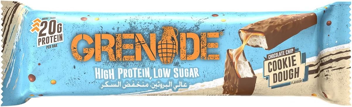 Grenade Chocolate Chip Cookie Dough High Protein Low Sugar Bar 12 x 60g