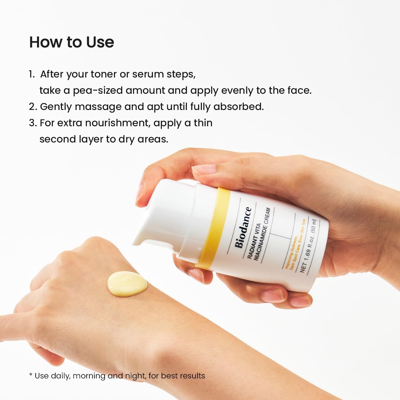 Biodance Radiant Vita Niacinamide Face Cream 50ml application guide for daily skincare