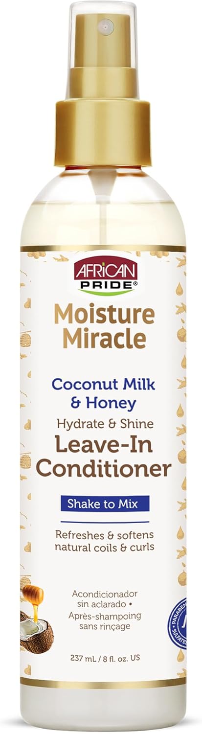 African Pride Moisture Miracle Coconut Milk & Honey Leave-In Conditioner spray bottle 237ml