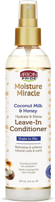 African Pride Moisture Miracle Coconut Milk & Honey Leave-In Conditioner spray bottle 237ml