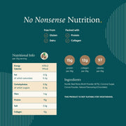 Supplement facts & ingredients image: Freja collagen protein powder nutrition label pouch 300g