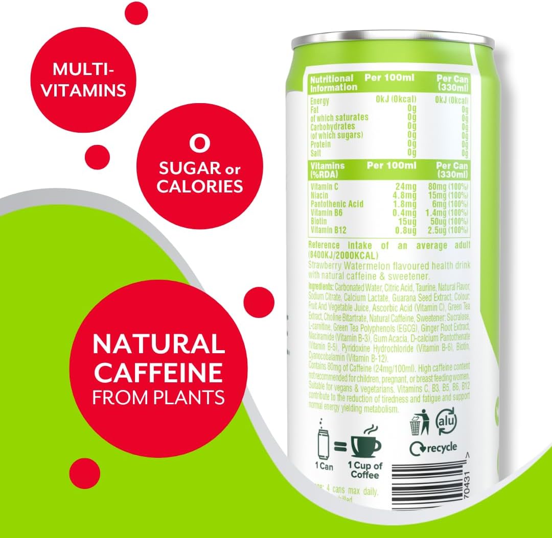 Aspire Healthy Energy Strawberry Watermelon 12 x 330ml cans ingredients and nutrition information