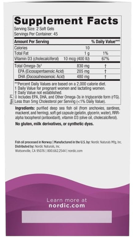 Nordic Naturals Prenatal DHA - Softgel con 830mg di Omega-3 e Vitamina D3