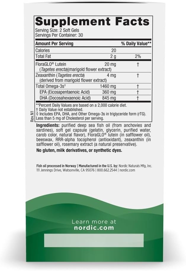 Supplement facts and ingredients list for vision support formula.