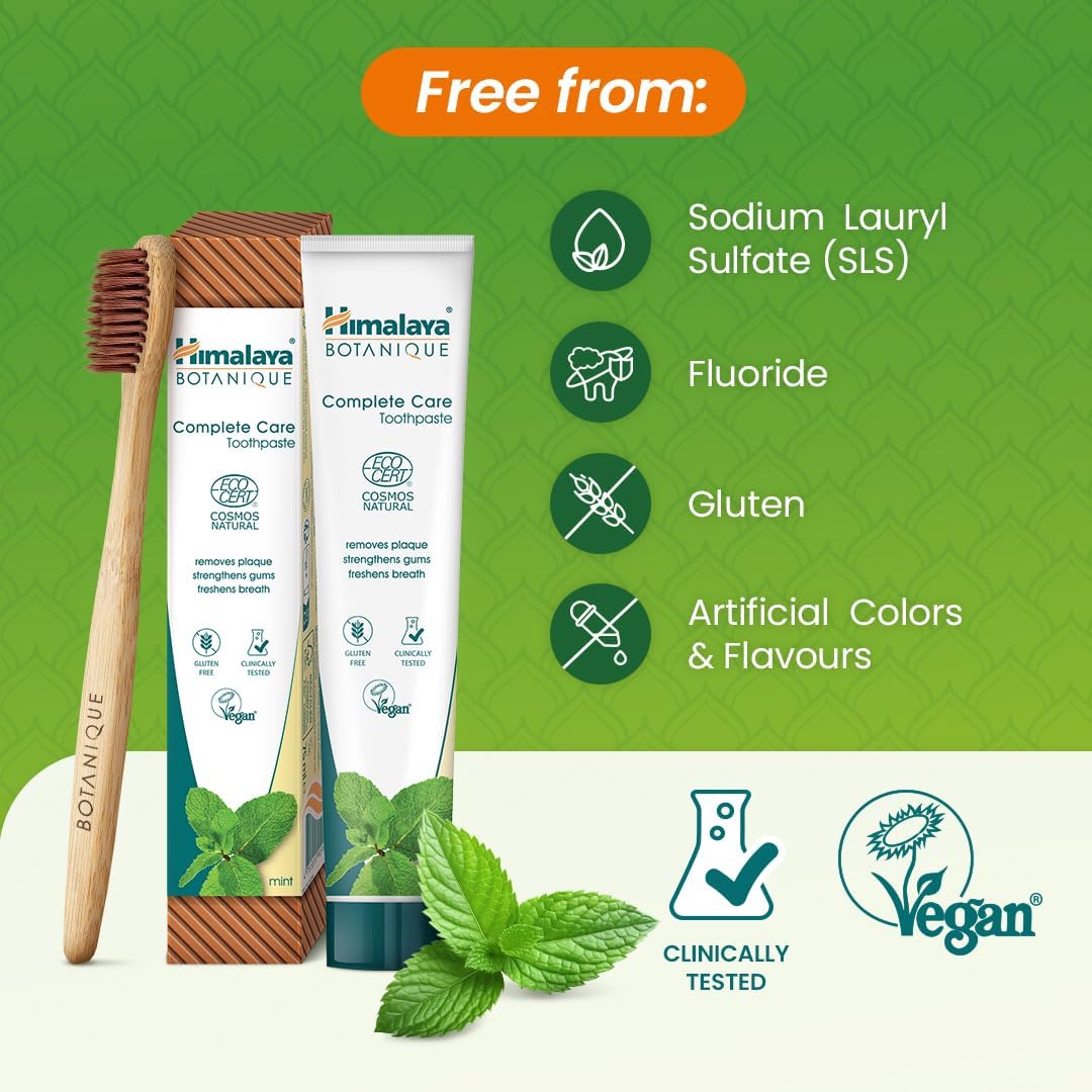 Himalaya Botanique Complete Care Mint Toothpaste 75ml tube displayed for daily oral care