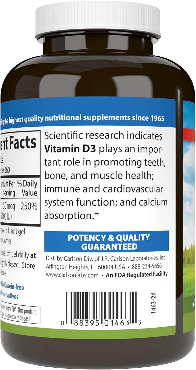 arcode image: Carlson Vitamin D3 2000 IU bottle barcode softgels 360 count