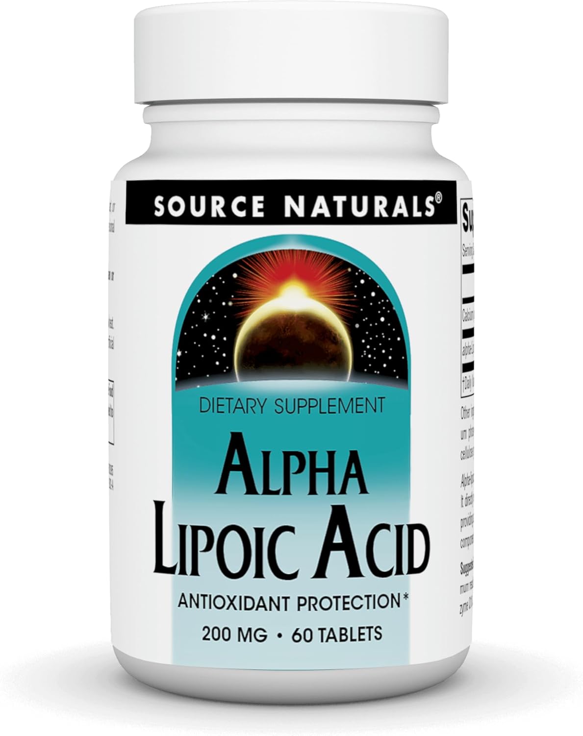 Front image: Source Naturals Alpha Lipoic Acid 200mg tablets bottle 60 count