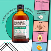 Ingredients and directions for Collagen Superdose liquid joint support.