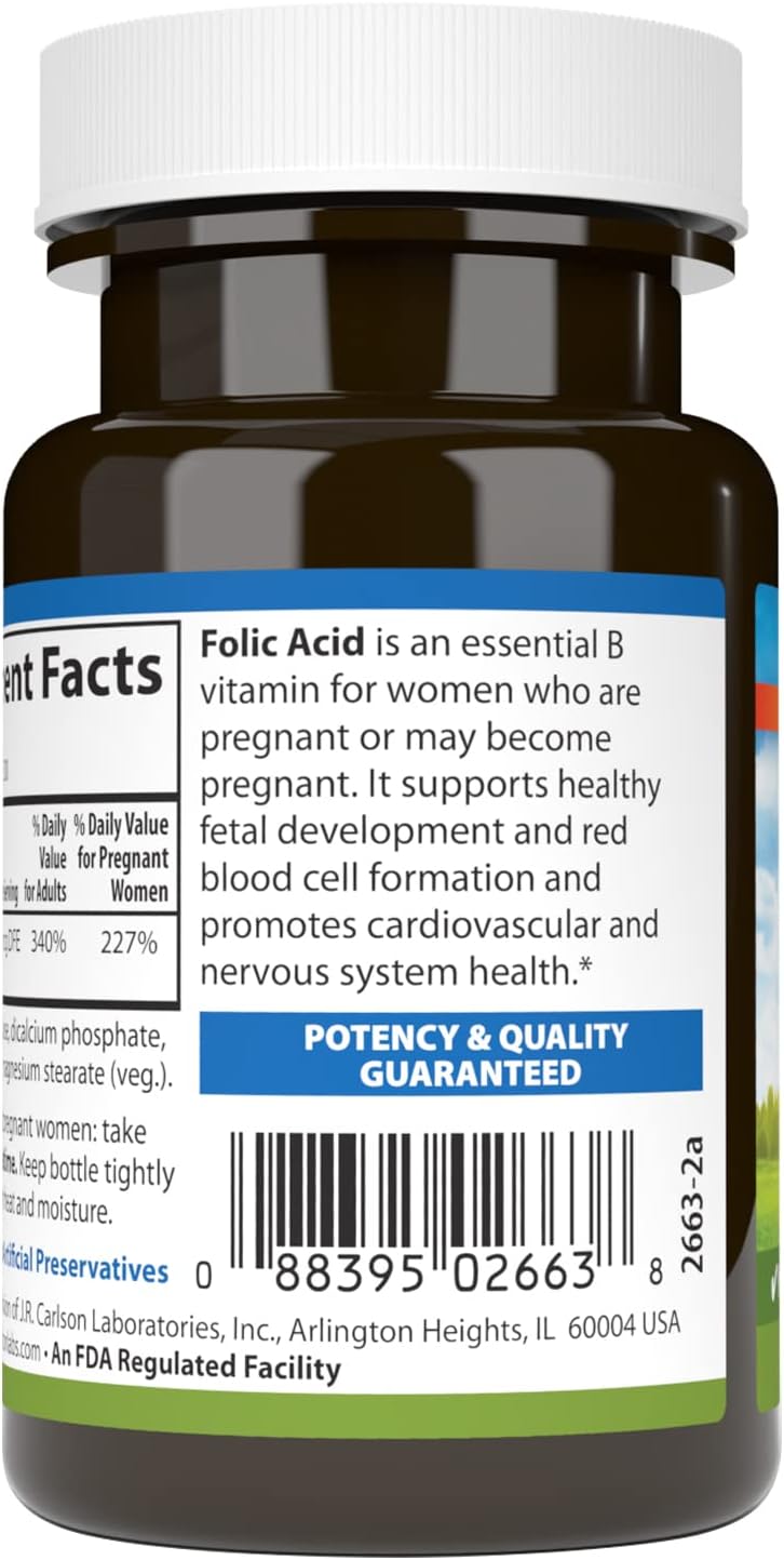 Barcode image: Carlson Folic Acid tablets 800 mcg barcode bottle 300 count