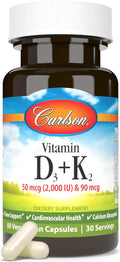 Vitamina D3 Carlson 2000 IU con K2 MK7 - 60 Capsule Vegetariane